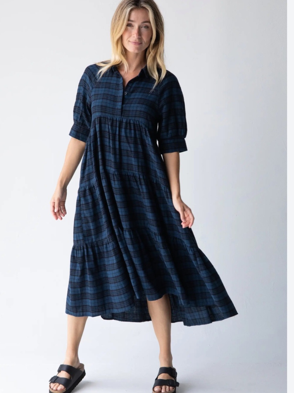 NATURAL LIFE Rebecca Tiered Cotton Blend Flannel Women’s Midi Dress Size M - Picture 12 of 12